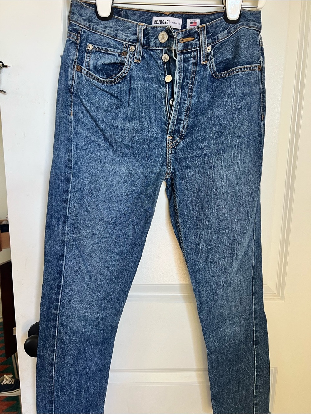 Re/Done Blue Denim Jeans with Brown Stitching
